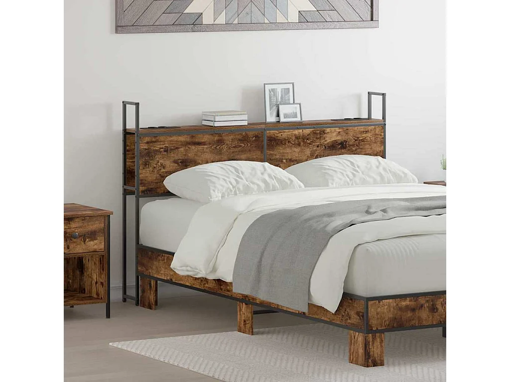 Tête de lit avec Station de Charge Chêne fumé 140 cm