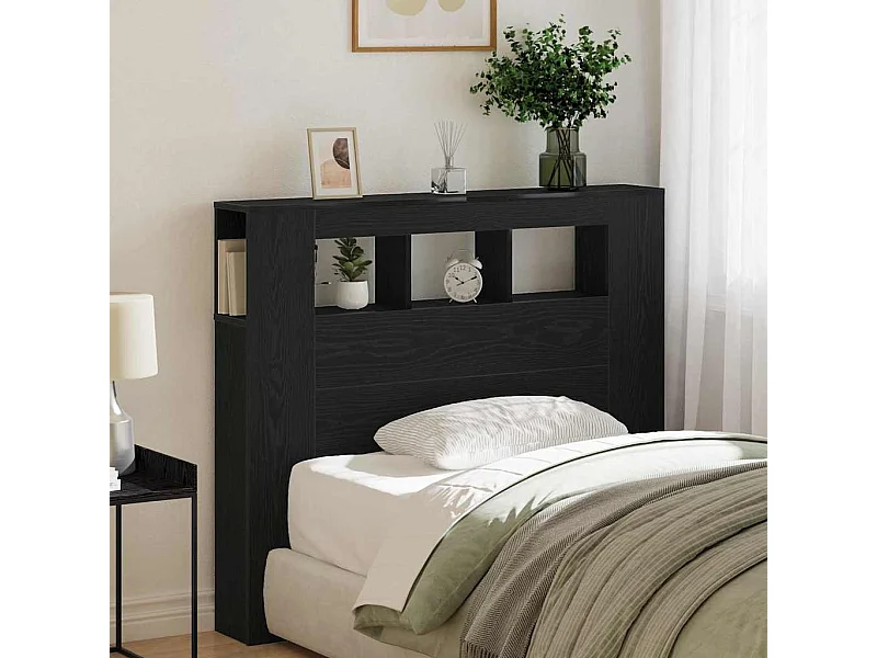 Tête de lit LED avec étagère Chêne noir 120 x 18.5 x 103.5 cm