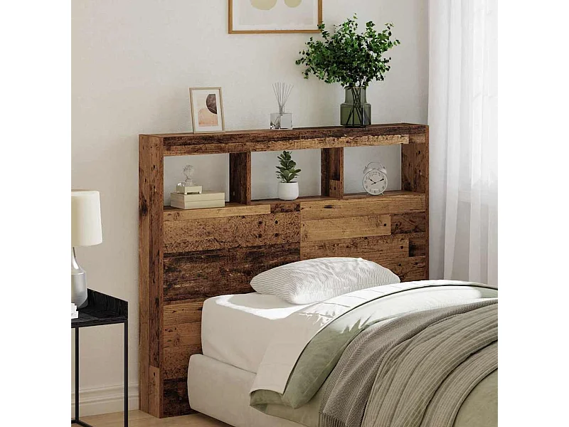 Cabecera con LED con estante Madera vieja 120 x 17 x 102 cm