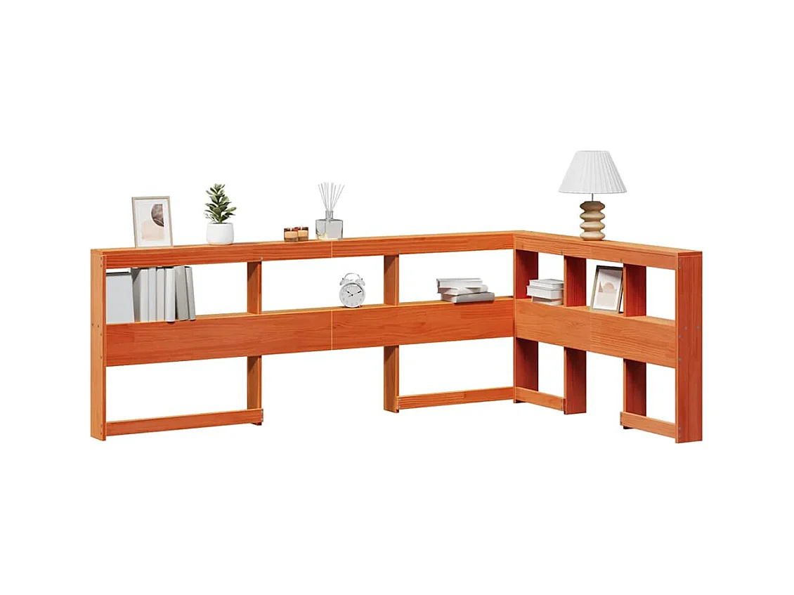 Tête de lit de bibliothèque en forme de L bois massif de pin