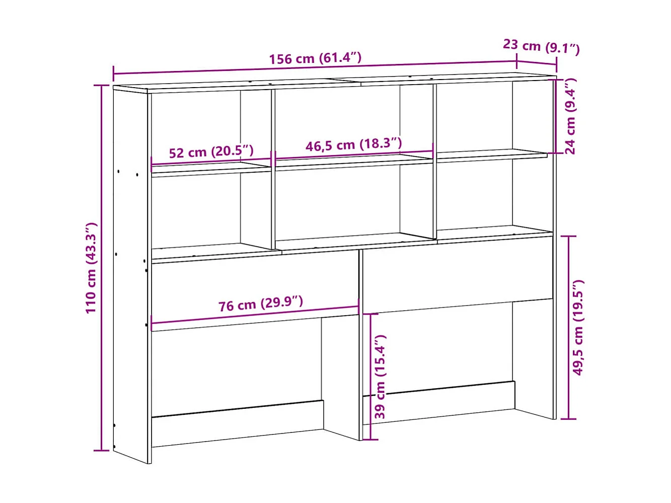Tête de lit avec rangement 150 cm bois massif de pin