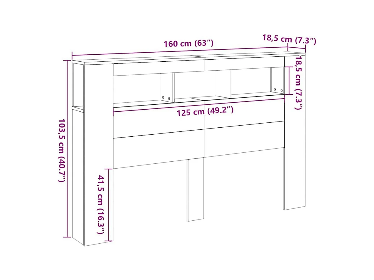 Cabecero LED con estante Roble negro 160 x 18.5 x 103.5 cm