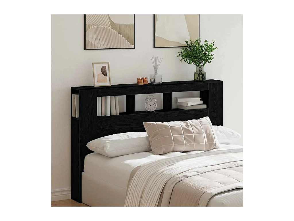 Tête de lit LED avec étagère Chêne noir 160 x 18,5 x 103,5 cm