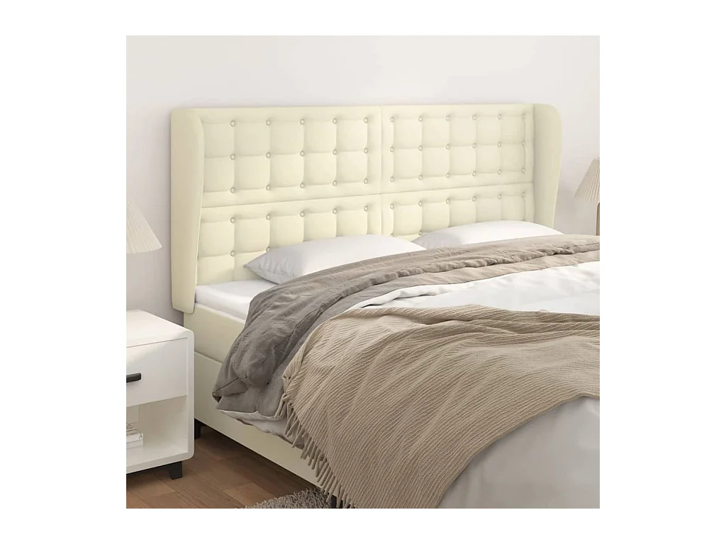 Cabecero con orejas cuero sintético crema 163x23x118/128cm