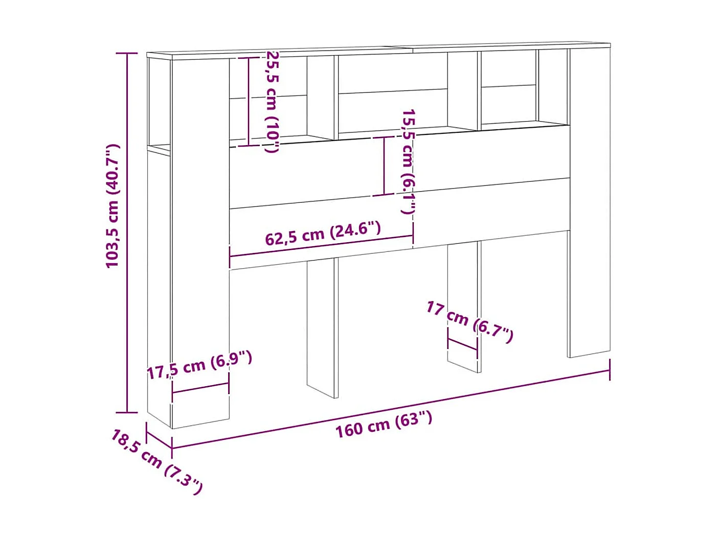 Armoire de tête de lit chêne artisanal 160x18,5x103,5 cm