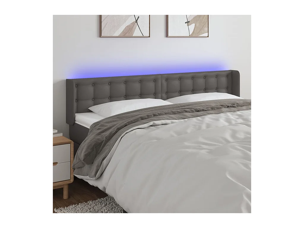 Cabecero con LED cuero sintético gris 163x16x78/88 cm
