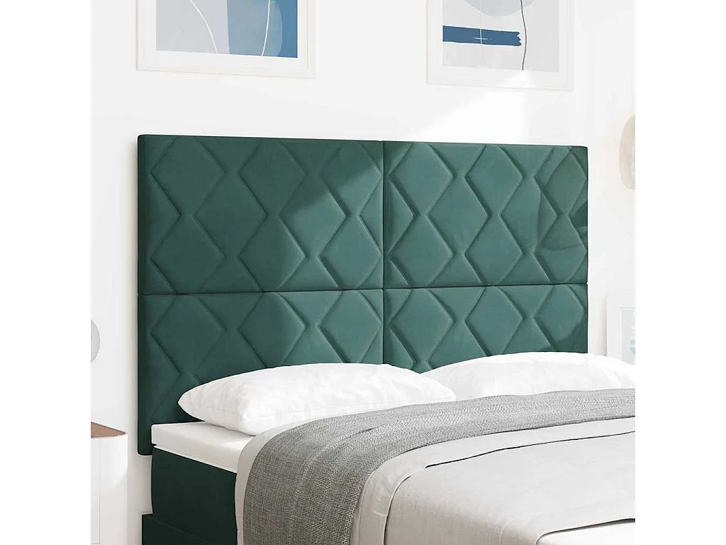 Tête de lit Montage mural Géométrique Vert foncé 144 cm Velours