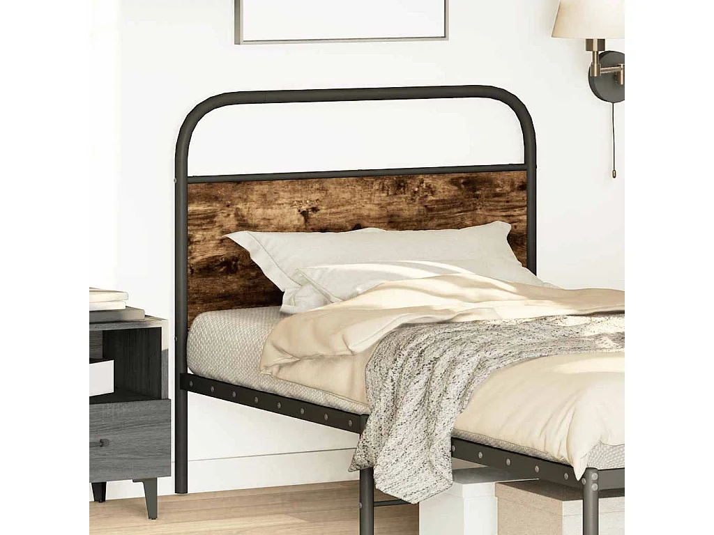 Tête de lit chêne fumé 107 cm acier et bois d'ingénierie