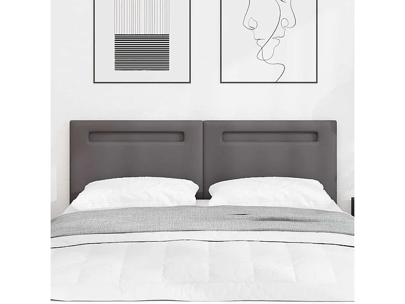 Tête de lit avec des lumières à LED Gris 160 cm PVC