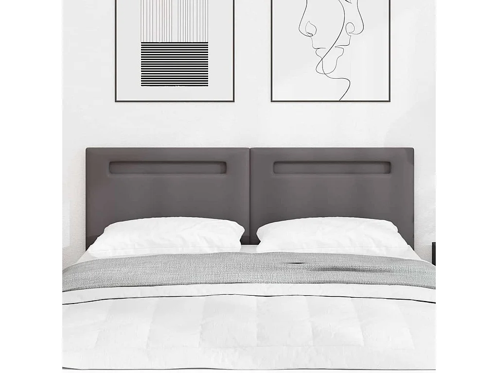 Tête de lit avec des lumières à LED Gris 160 cm PVC