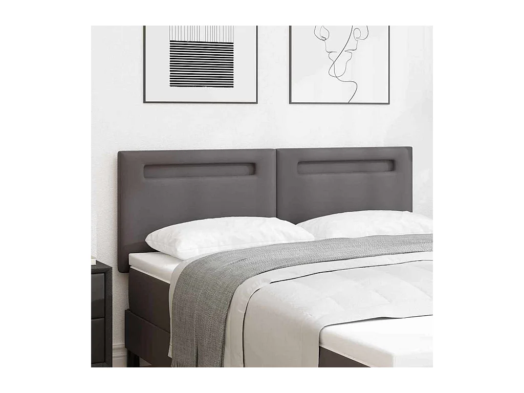 Cabecero con luces de tiras LED con cabecera Gris 144 cm PVC