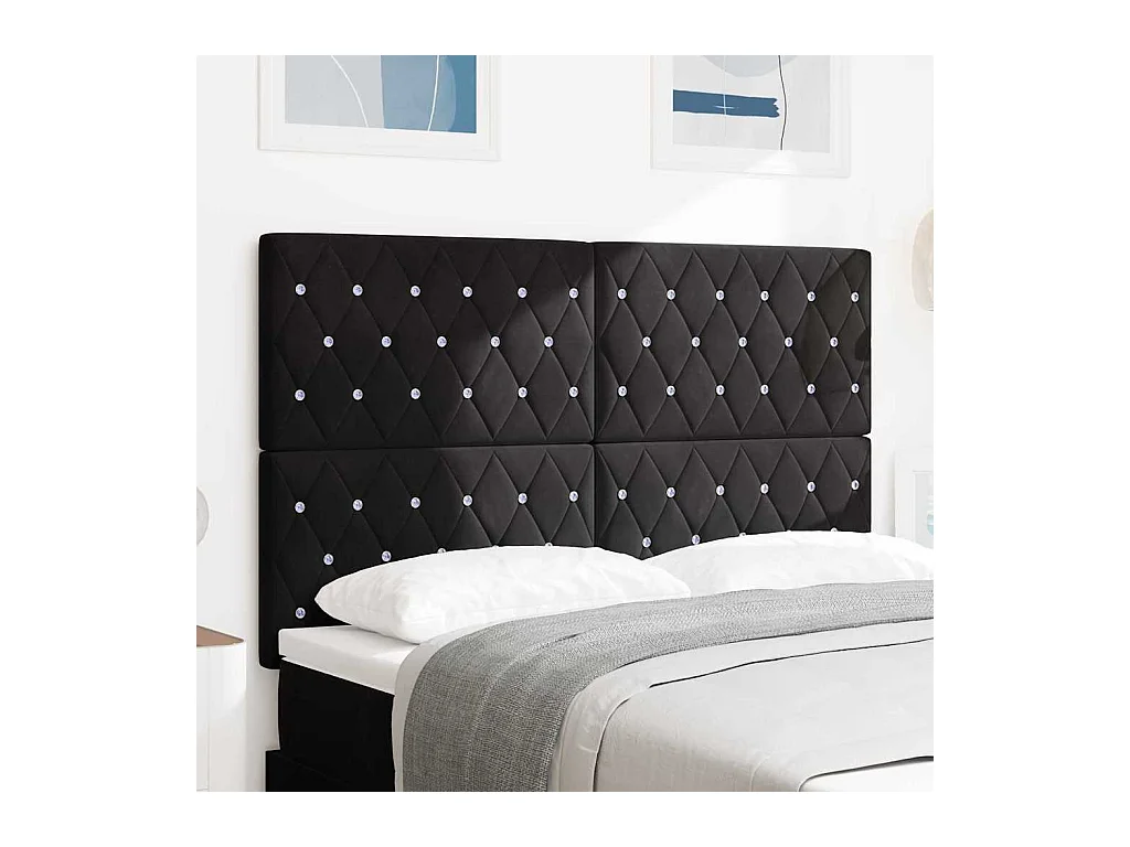 Tête de Lit LED avec des lumières à LED Noir 80 cm Velours