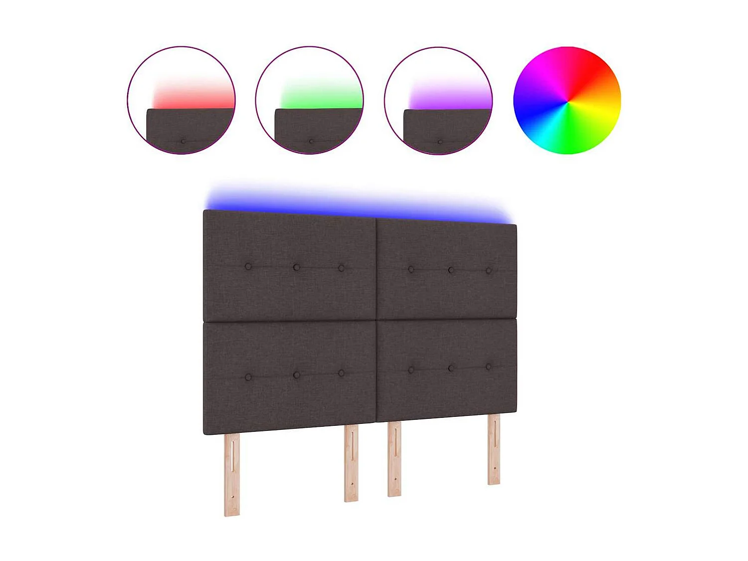 Cabecero LED con luces de tiras LED Marrón oscuro 144 cm tela