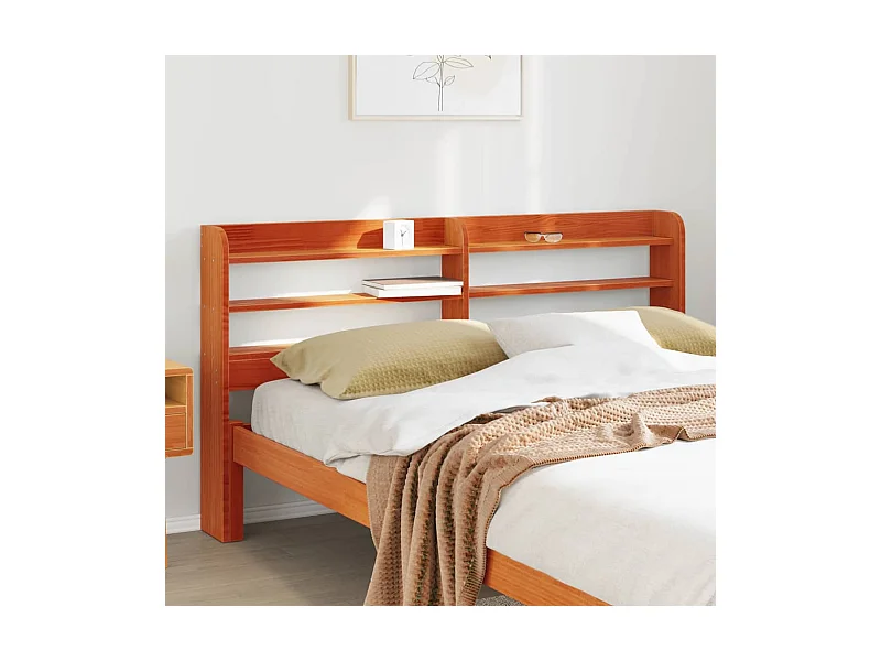 Cabecero de cama con estantes madera maciza pino marrón 150 cm