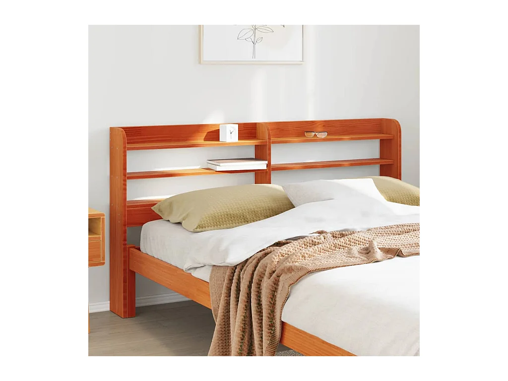 Tête de lit avec étagères marron cire 150 cm bois massif de pin