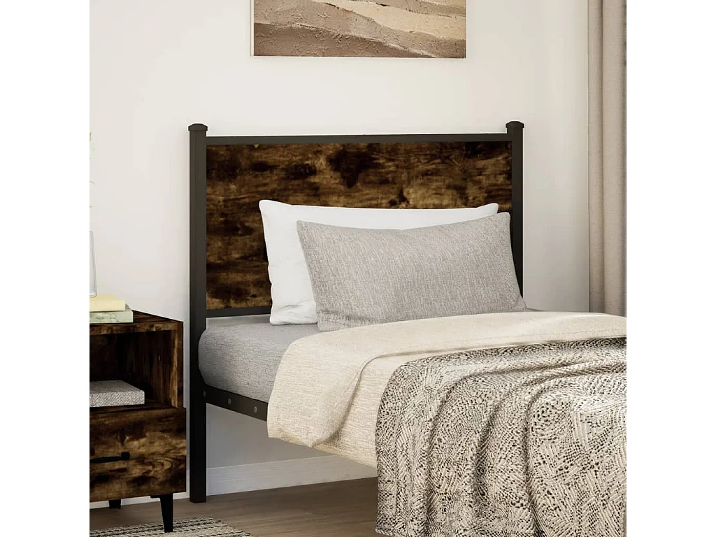 Cabecero de madera de ingeniería y acero roble ahumado 75 cm