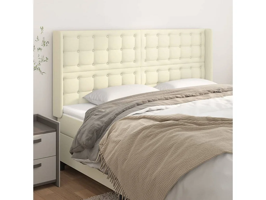 Cabecero con orejas cuero sintético crema 163x16x118/128cm