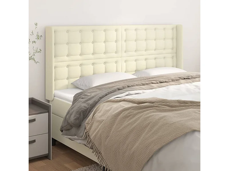 Cabecero con orejas cuero sintético crema 163x16x118/128cm