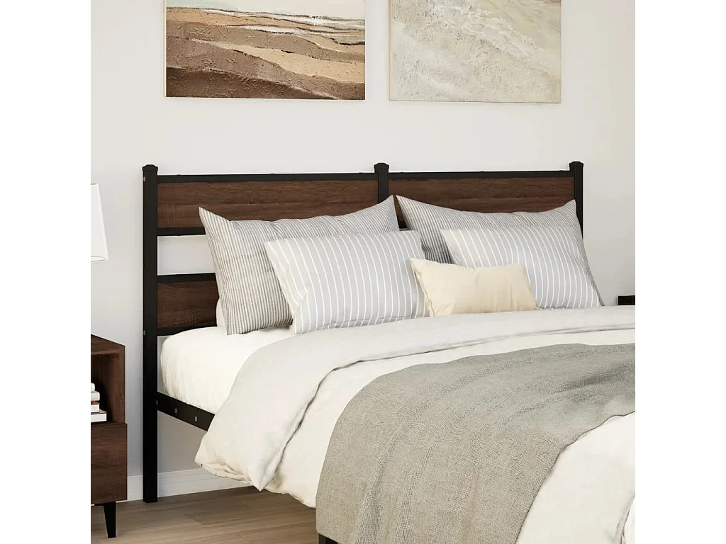 Tête de lit chêne marron 140 cm acier et bois d'ingénierie