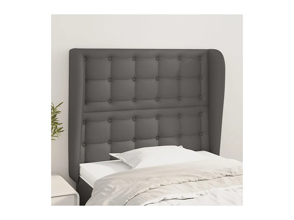 Cabecero con orejas de cuero sintético gris 83x23x118/128 cm