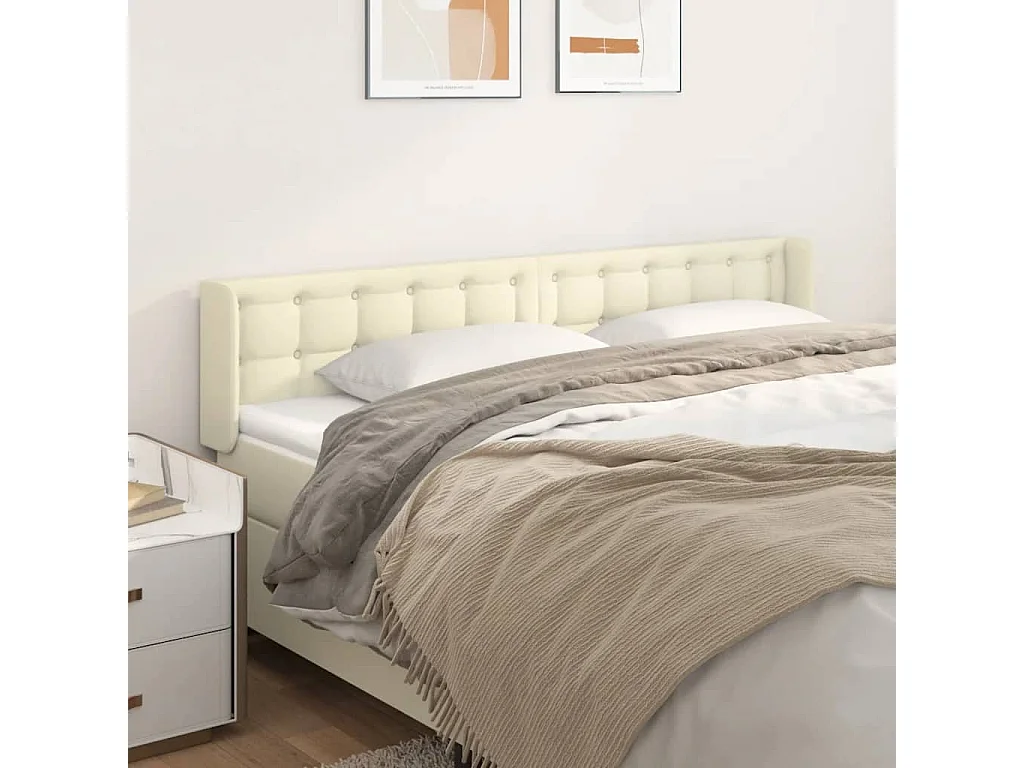 Cabecero de cuero sintético color crema 163x16x78/88 cm