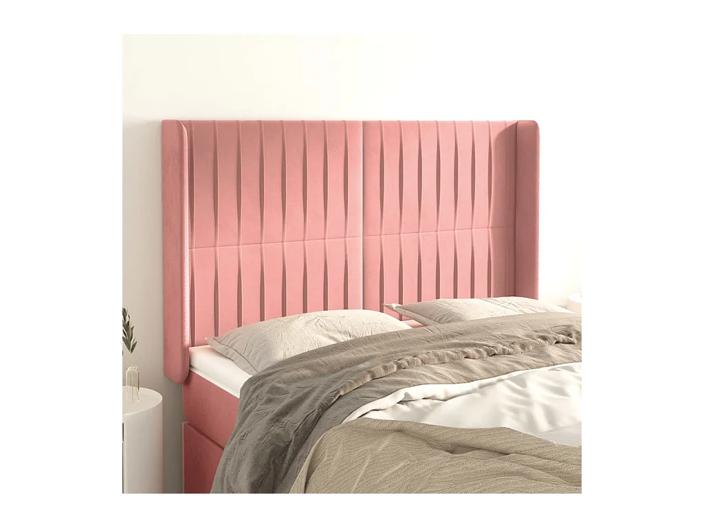 Tête de lit avec oreilles Rose 147x16x118/128 cm Velours