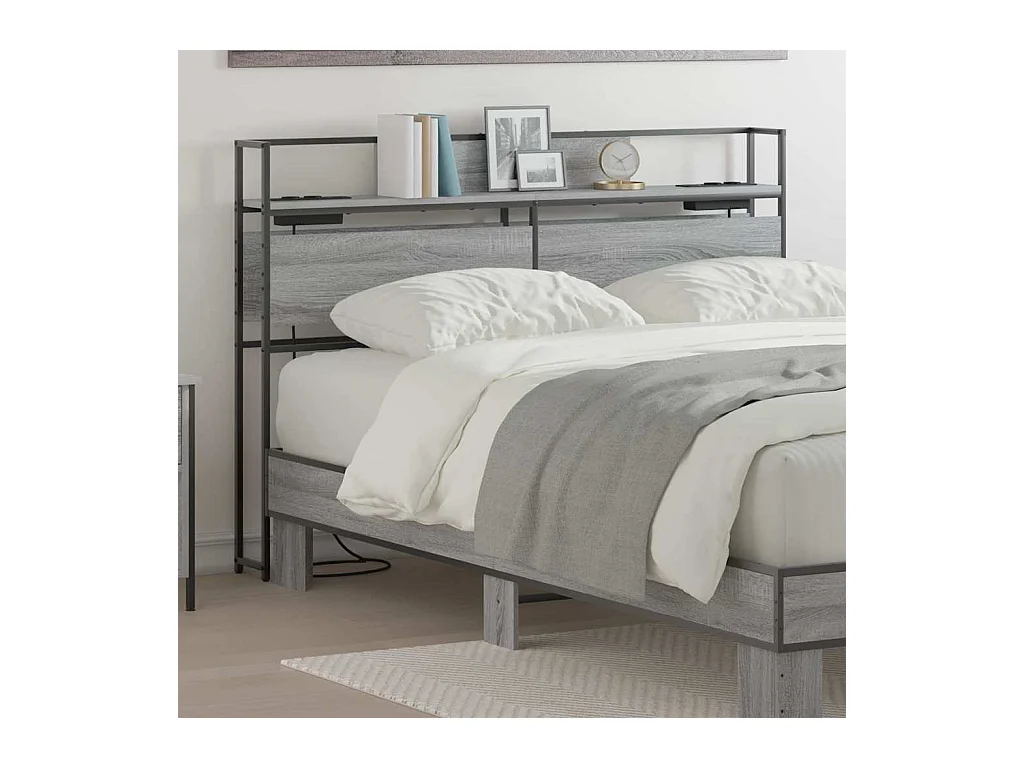 Cabecera de almacenamiento con estante Gris sonoma 160 cm