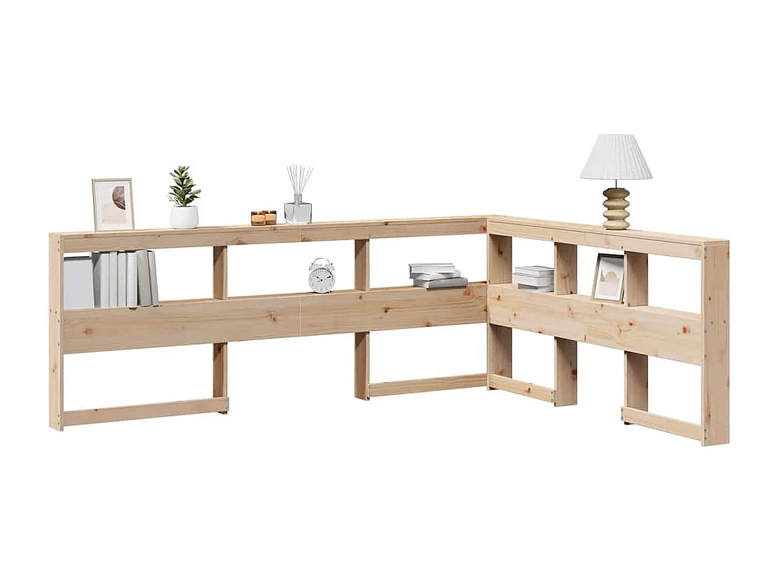 Tête de lit de bibliothèque en forme de L bois massif de pin