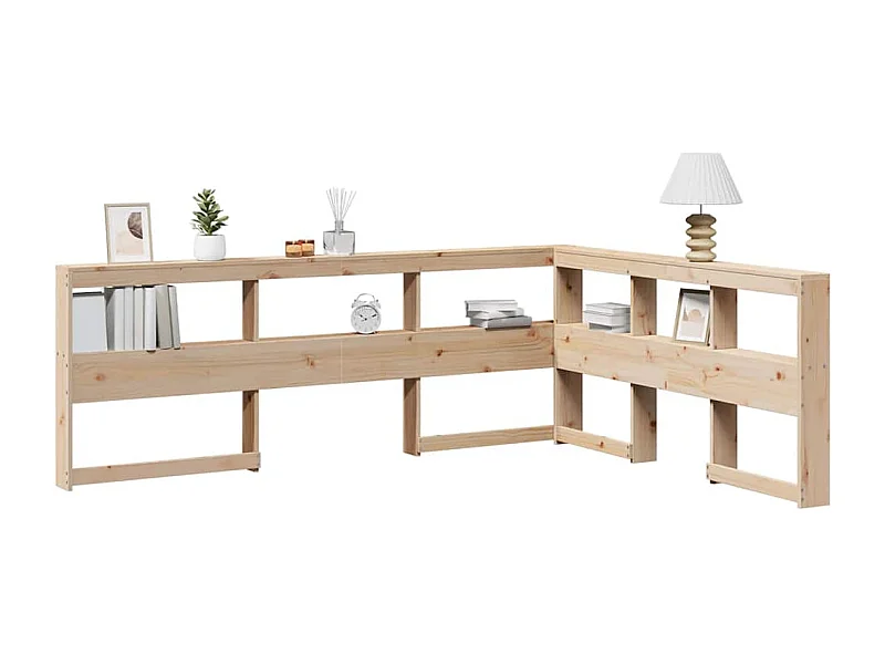 Tête de lit de bibliothèque en forme de L bois massif de pin