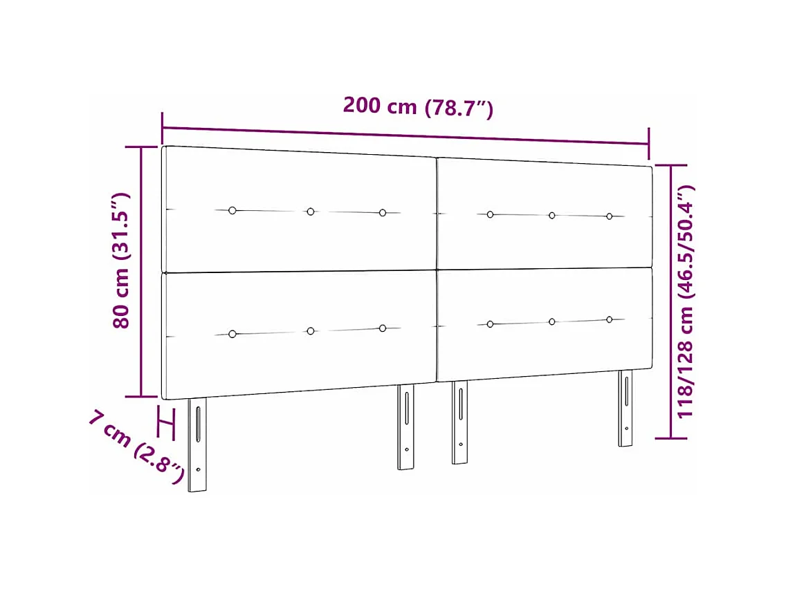 Cabeceira com cabeceira Manual Preto 200 cm tecido