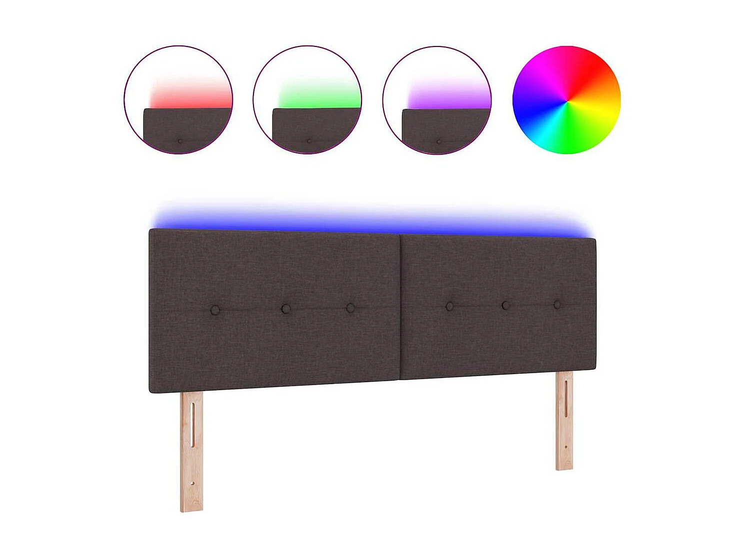 Cabecero LED con luces de tiras LED Marrón Oscuro 144 cm tela