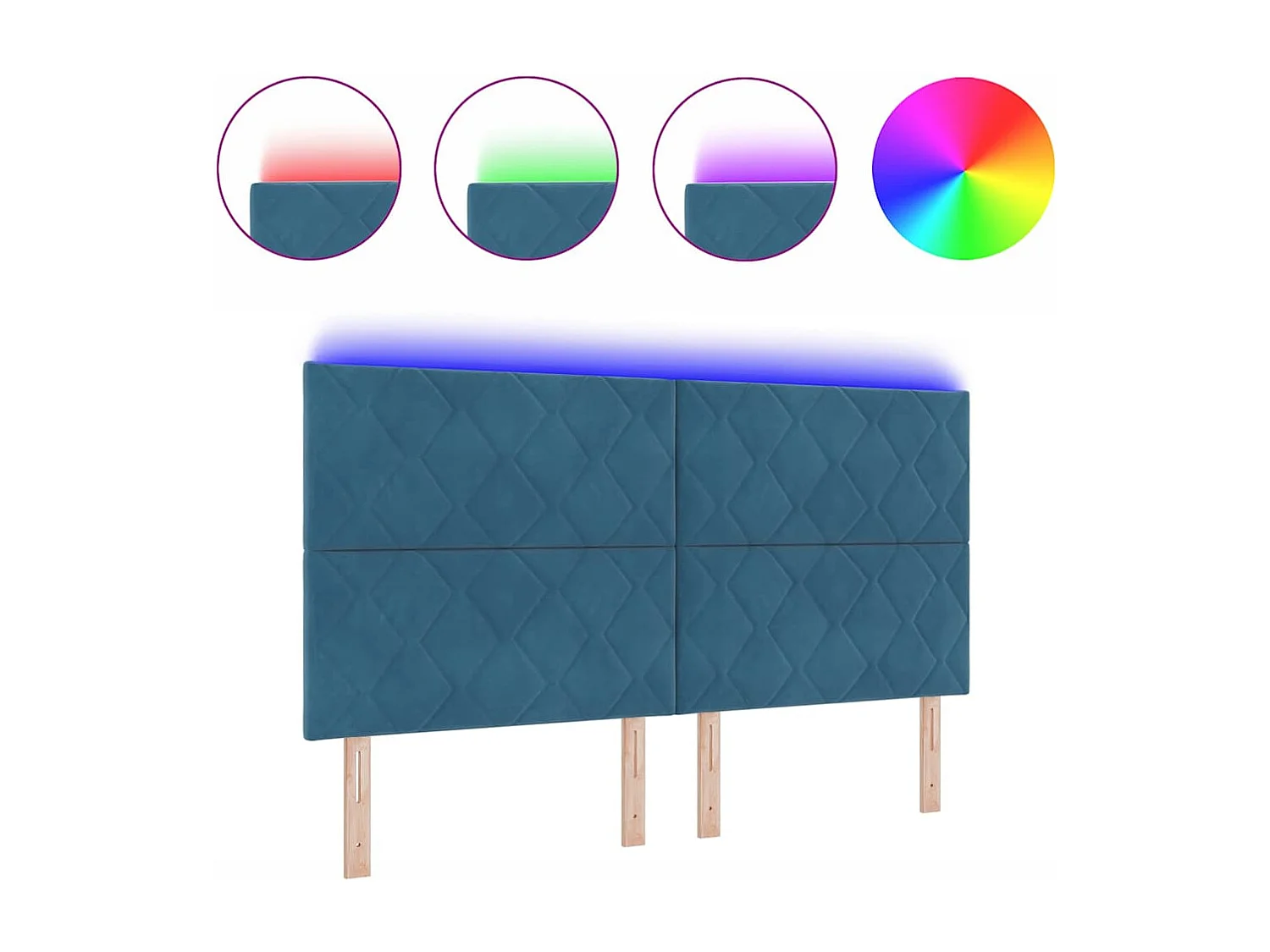 Cabecero LED Geométrico Manual Azul oscuro 180 cm Terciopelo