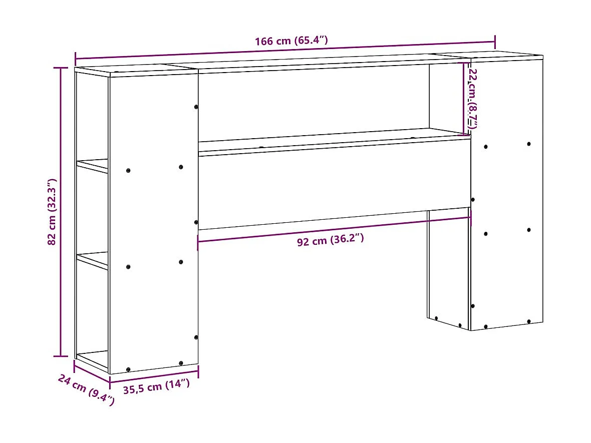 Tête de lit avec rangement cire marron 160cm bois massif de pin