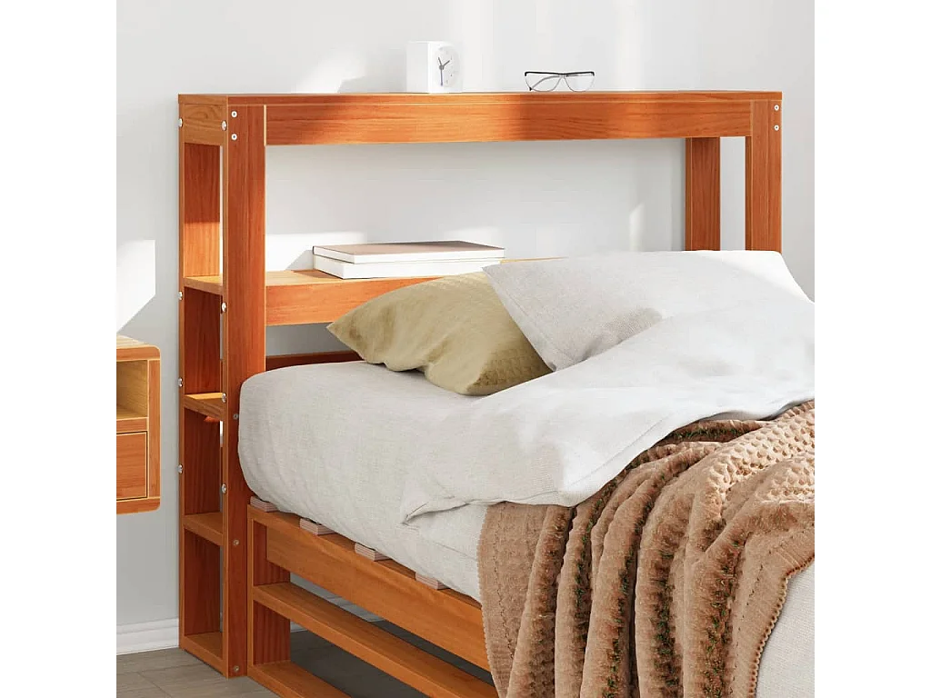 Tête de lit avec étagères marron cire 100 cm bois massif de pin