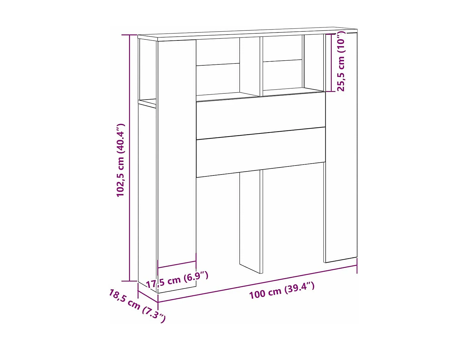 Hoofdeinde Kast Zwart eiken 100 x 19 x 104.5 cm Bewerkt hout