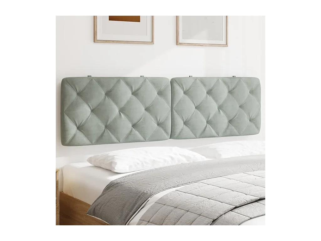 Cabecero de cama acolchado terciopelo gris claro 183 cm