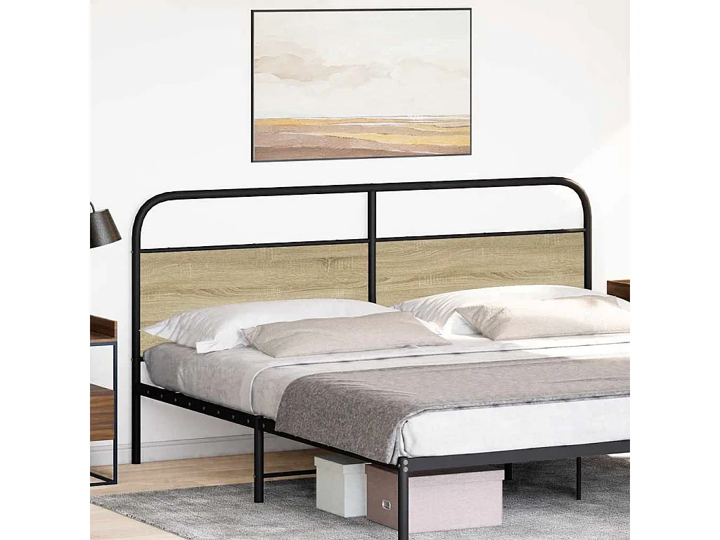 Tête de lit chêne sonoma 200 cm acier et bois d'ingénierie
