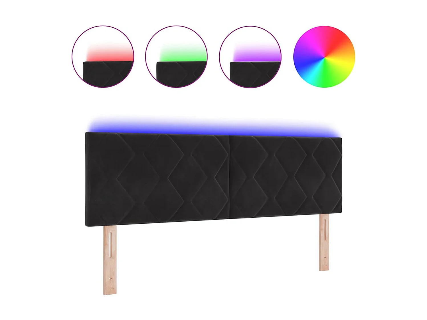 Tête de Lit LED avec des lumières à LED Noir 144 cm Velours