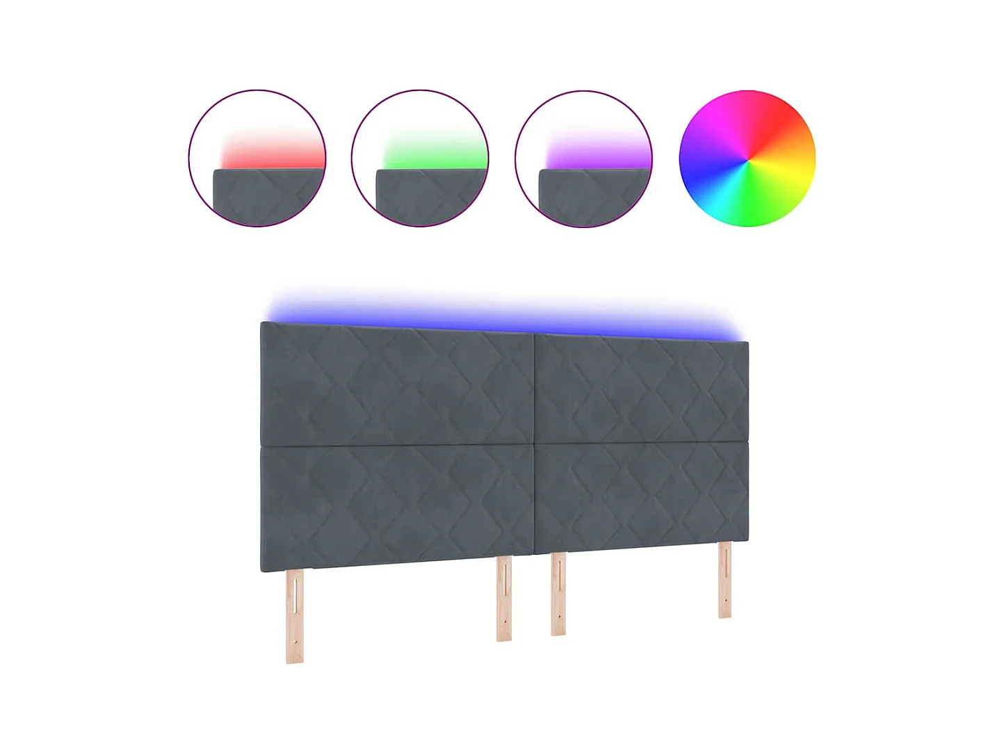 Tête de Lit LED Géométrique Gris foncé 200 cm Velours