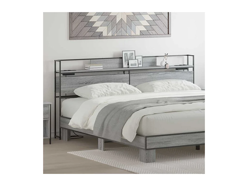 Cabecera de almacenamiento con estante Gris sonoma 200 cm