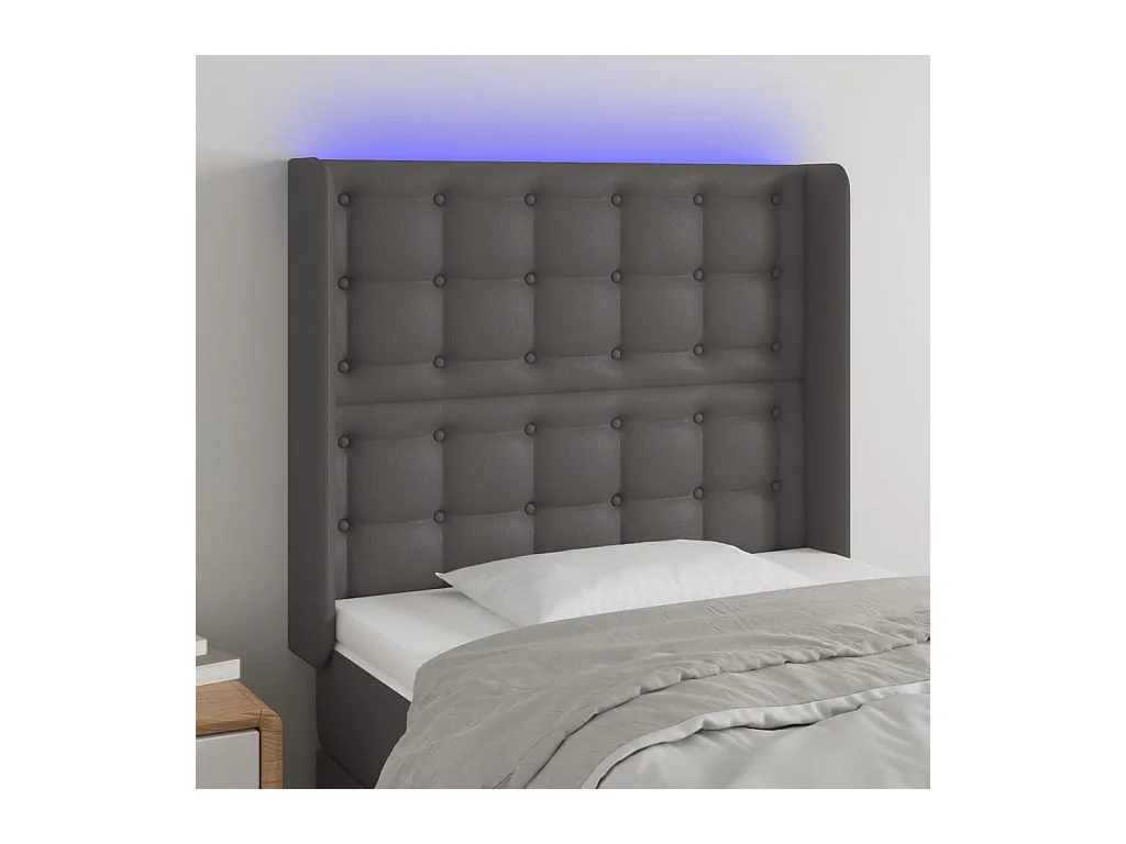 Cabecero con LED cuero sintético gris 83x16x118/128cm