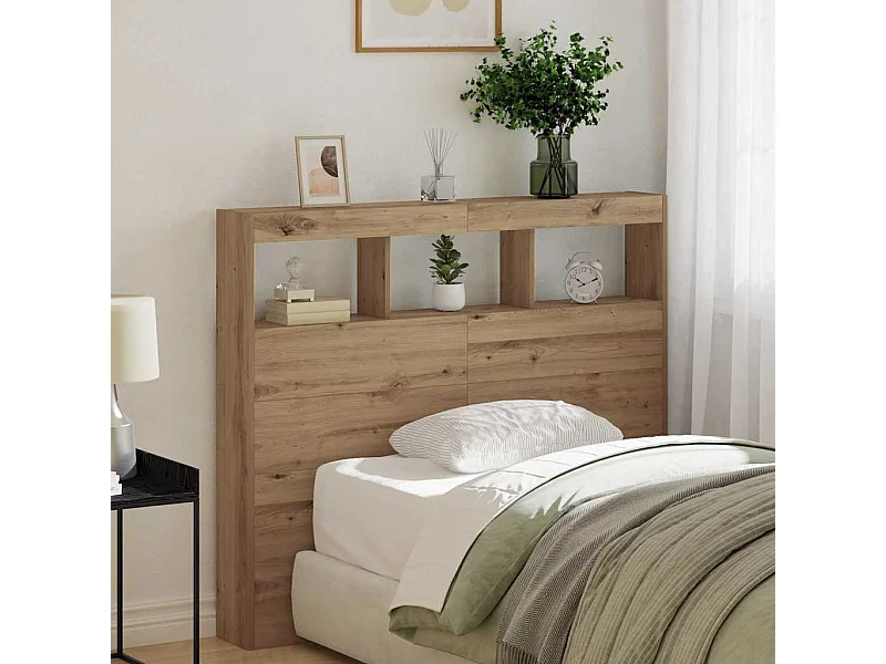 Hoofdeinde Kast met LED met plank artisanaal eikenkleurig
