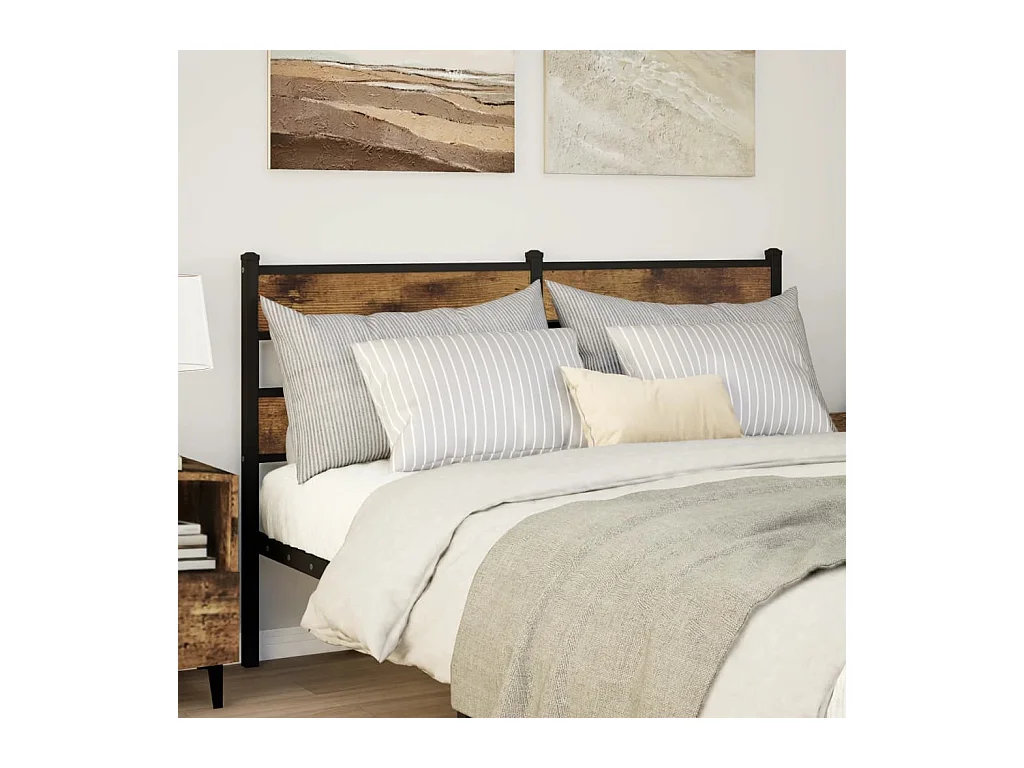 Tête de lit chêne fumé 160 cm fer et bois d'ingénierie