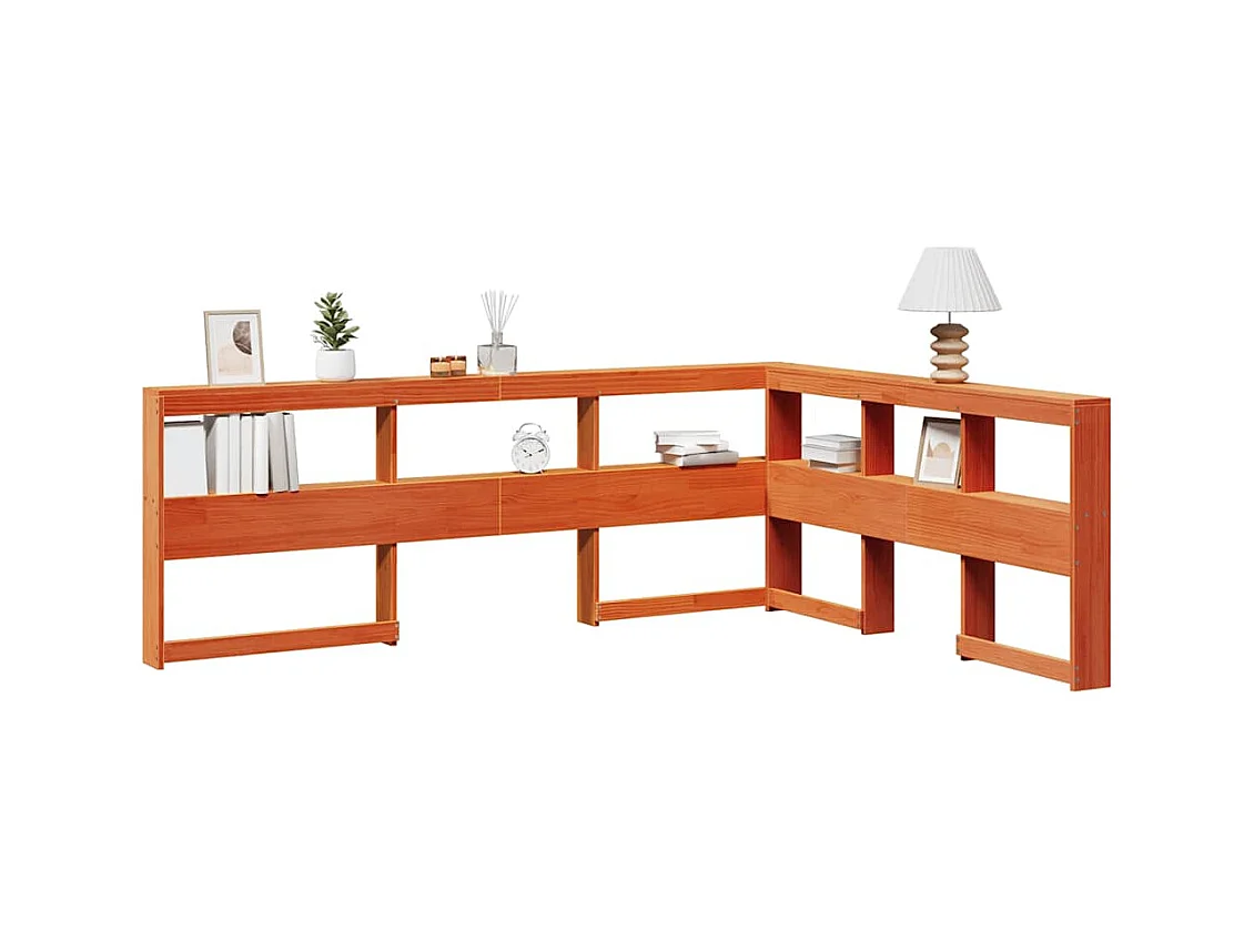 Tête de lit de bibliothèque en forme de L bois massif de pin