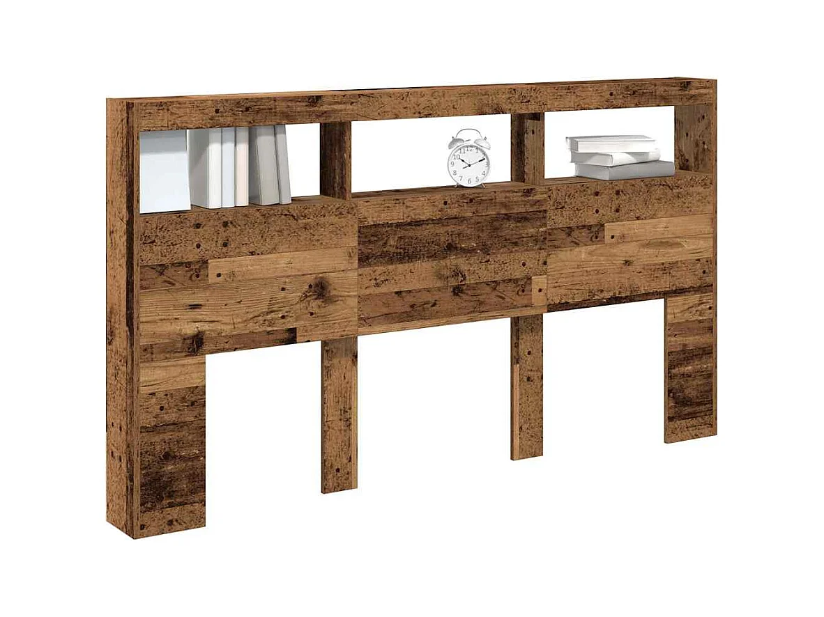 Armoire tête de lit avec LED vieux bois 180x17x102 cm