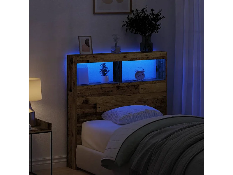 Cabecero de cama con LED madera vieja 100x17x102 cm