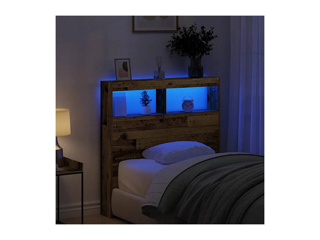 Armoire tête de lit avec LED vieux bois 100x17x102 cm