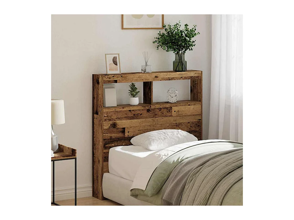 Armoire tête de lit avec LED vieux bois 100x17x102 cm