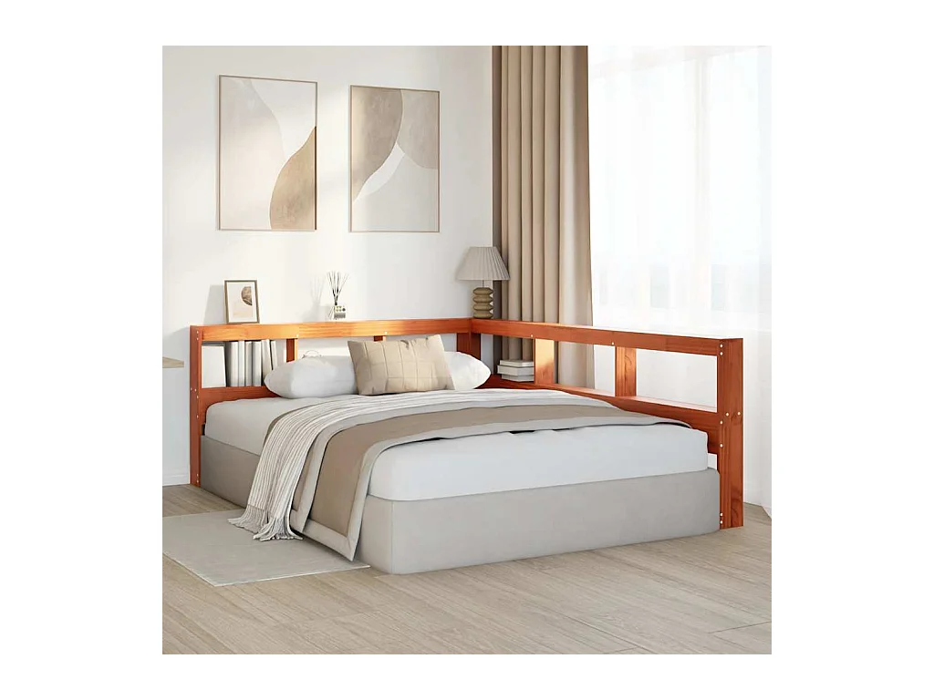 Estante cabeceira forma de L 140 cm pinho maciço castanho-mel