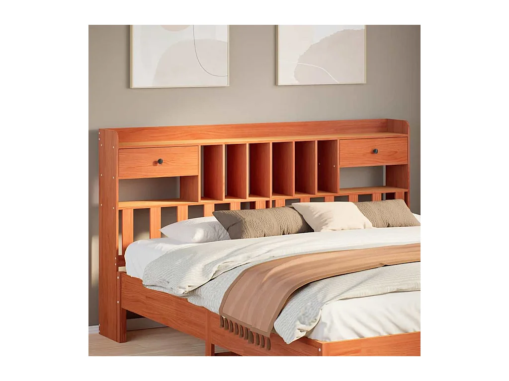 Cabecero de cama almacenaje madera maciza pino marrón 200 cm